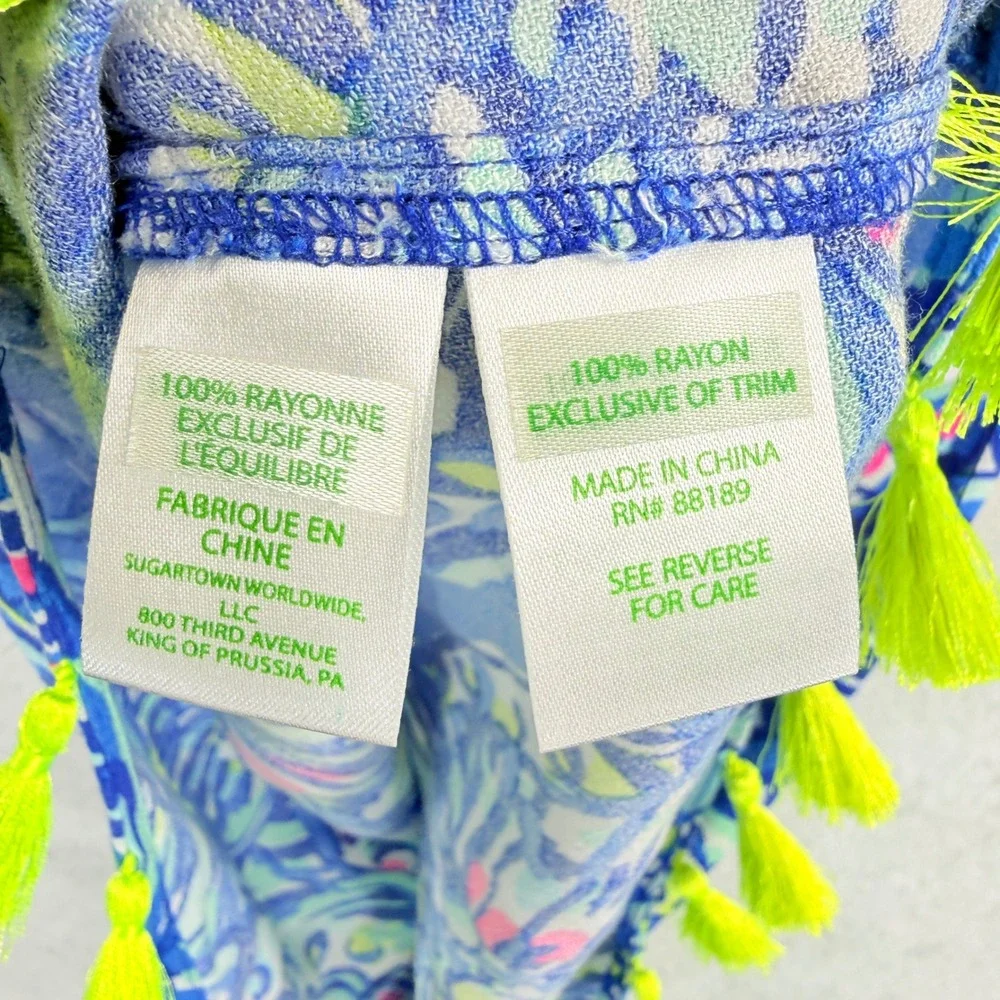 Lilly Pulitzer Ceviche Ramona Top Women 0 Blue Pink Tassel Beachy Coastal Preppy
